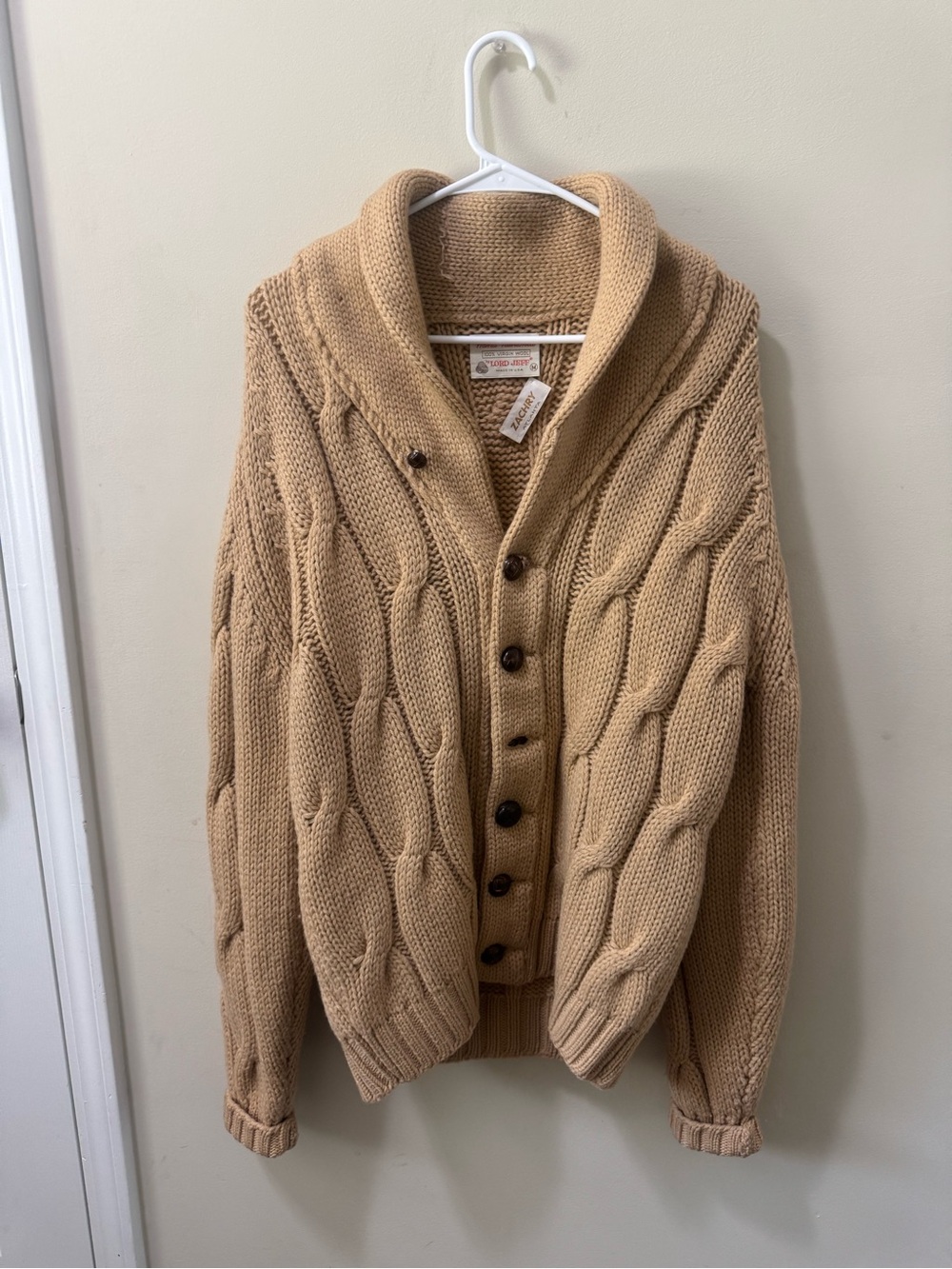 Woman’s Cable-Knit Shawl Collar Cardigan Sweater - Tan